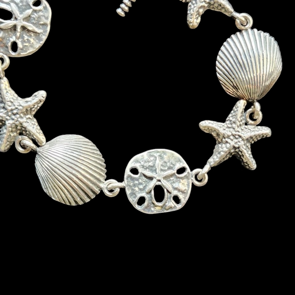 Sterling Silver Toggle Bracelet Seashell Starfish… - image 3